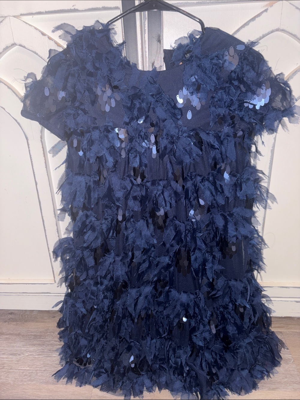 Bardot Navy Feather & Sequin Party Dress